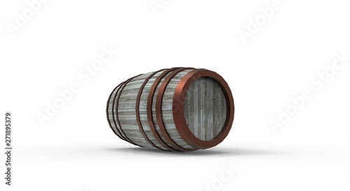 wooden Barrel isolated on White 3D Rendering
