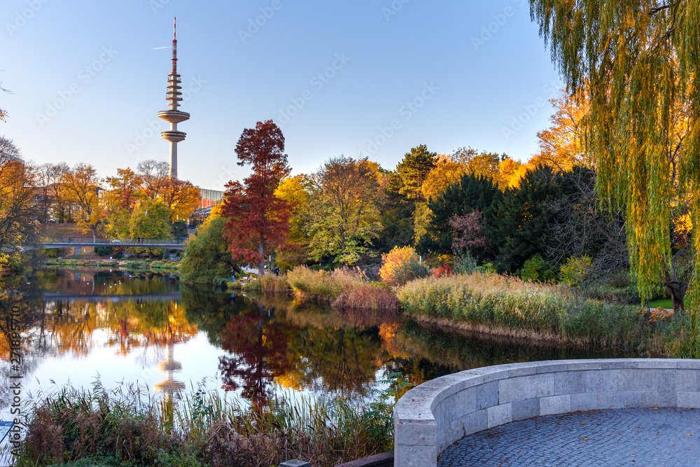City park Planten un Blomen at autumn in Hamburg. Germany Stock Photo ...