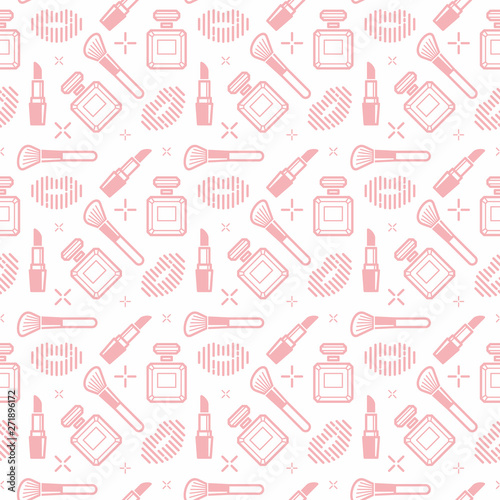 Cosmetics and makeup products. Beauty seamless pattern. Fashion vector illustration.