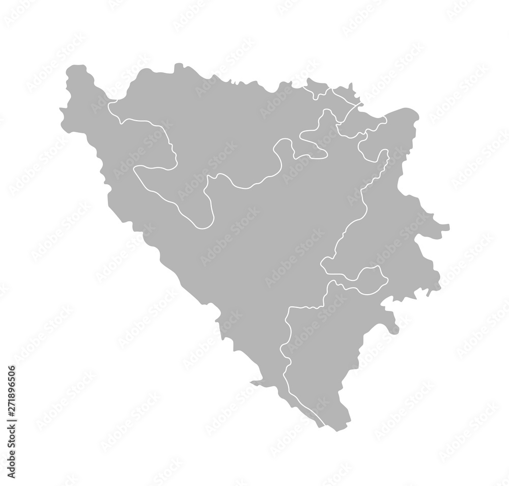Vector isolated illustration of simplified administrative map of Bosnia and Herzegovina. Borders of the provinces (regions). Grey silhouettes. White outline