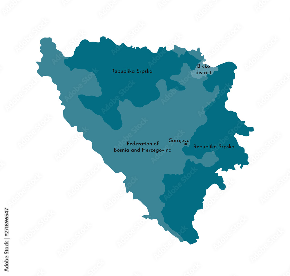 Obraz premium Vector isolated illustration of simplified administrative map of Bosnia and Herzegovina. Borders and names of the regions. Colorful blue khaki silhouettes