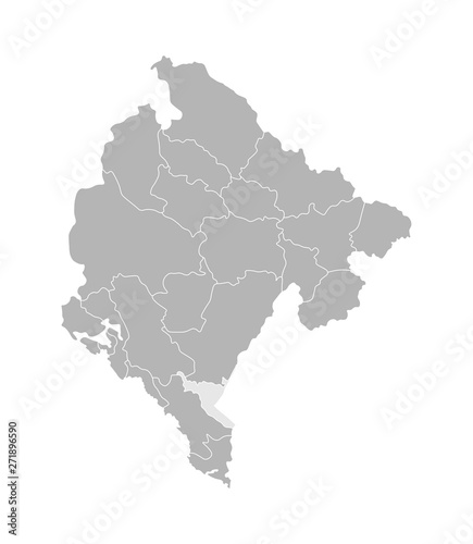 Vector isolated illustration of simplified administrative map of Montenegro. Borders of the provinces (regions). Grey silhouettes. White outline