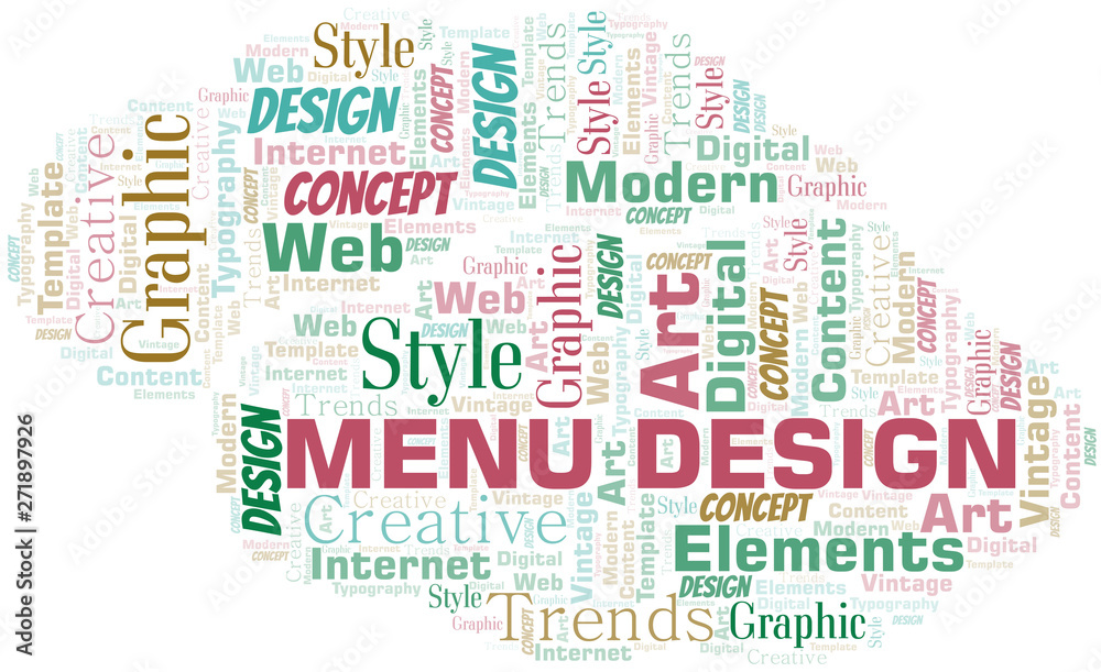Menu Design word cloud. Wordcloud made with text only.