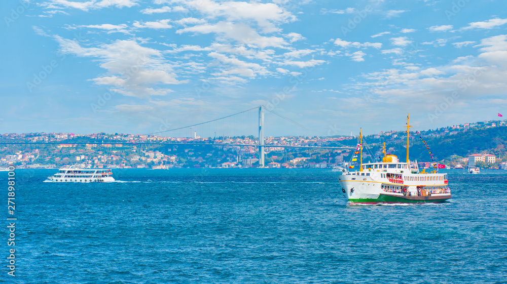 Sea voyage with old ferry (steamboat) on the Bosporus - Istanbul, Turkey
