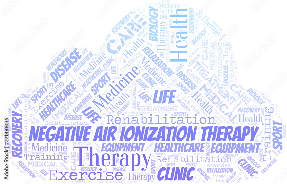 Obraz premium Negative Air Ionization Therapy word cloud. Wordcloud made with text only.