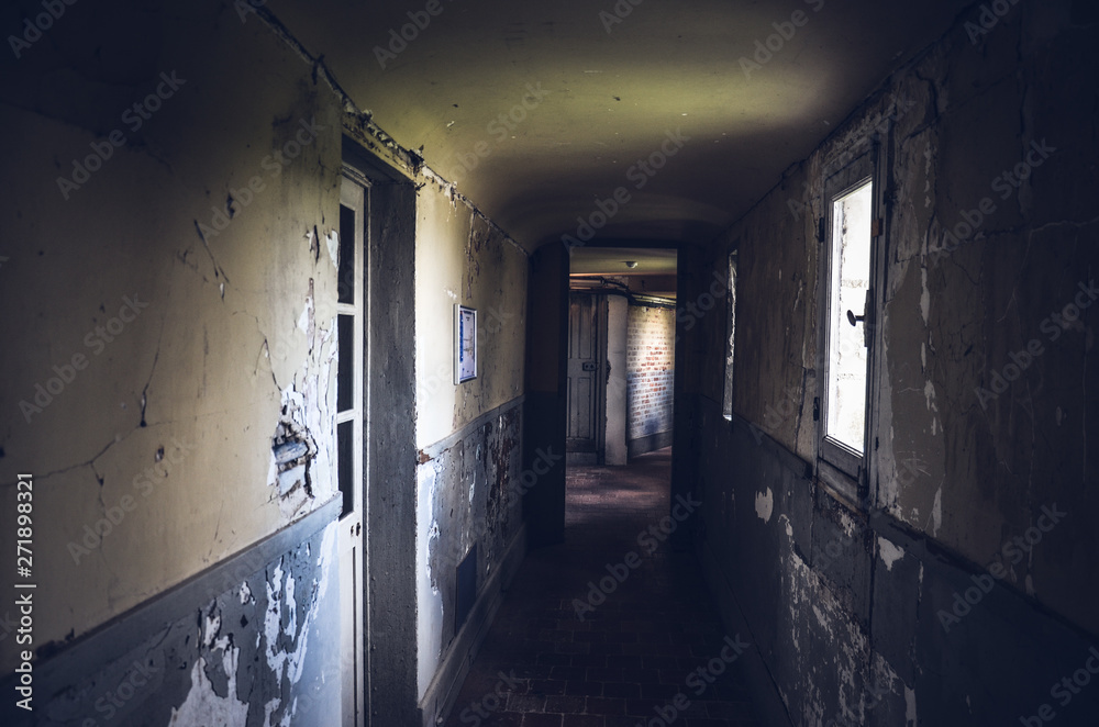 A corridor in an abandoned building
