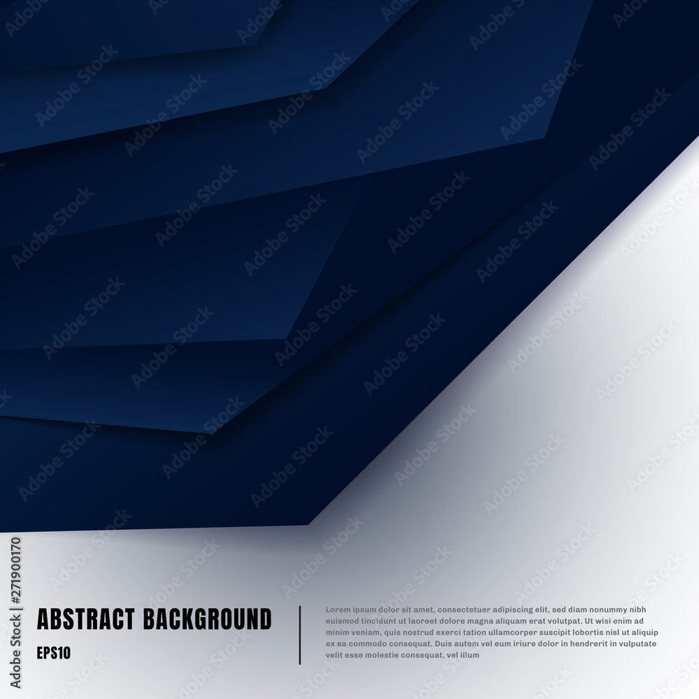 Abstract paper art style layout template. Dark blue gradient triangles overlapping realistic shadows on white background luxury concept. You can use material design for brochure, banner web