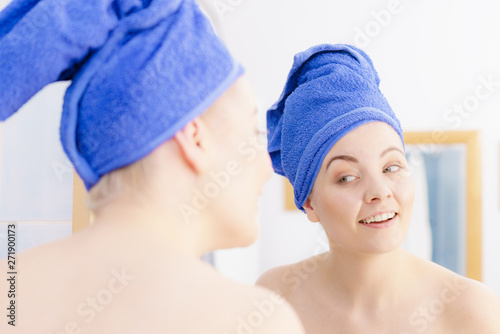 Woman in towel after shower