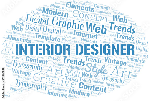 Interior Designer word cloud. Wordcloud made with text only.