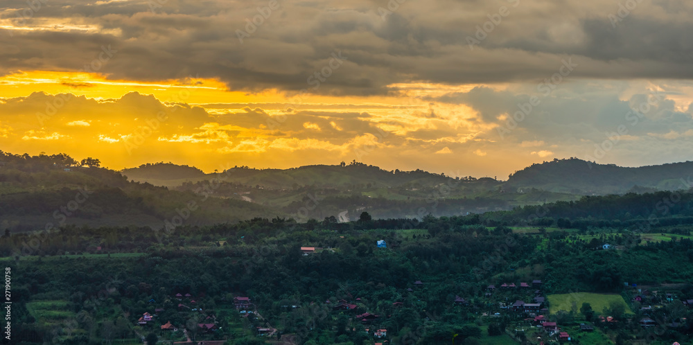 Scenery view at rural mountain area in the morning or evening. Location in Khao Kho District, Phetchabun, Thailand, Southeast Asia.