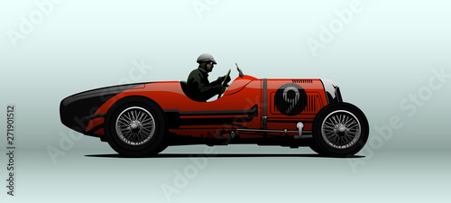 Vector car. Retro sport car with driver