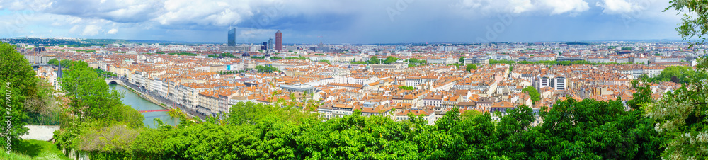 Panorama of Saone River, city center, from Abbe Larue, Lyon