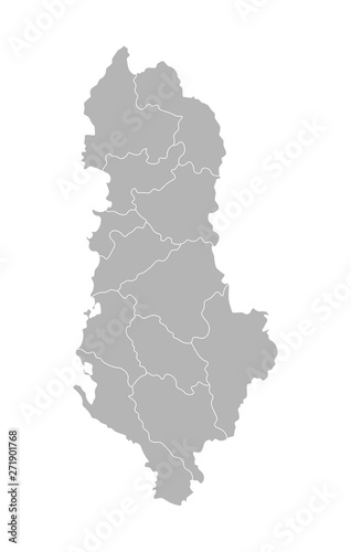 Vector isolated illustration of simplified administrative map of Albania. Borders of the provinces (regions). Grey silhouettes. White outline