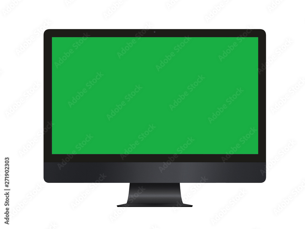 Isolated green screen black professional computer on white blackground