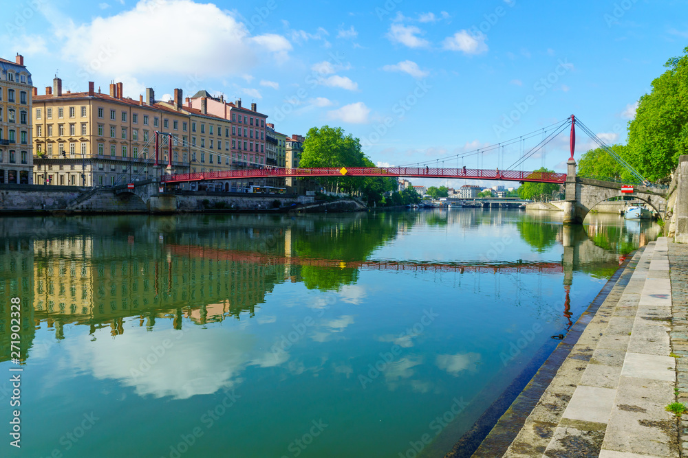 Saone River, and Saint-Gorges bridge, in Old Lyon