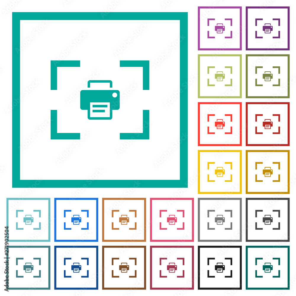 Camera print image flat color icons with quadrant frames Camera print image flat color icons with quadrant frames