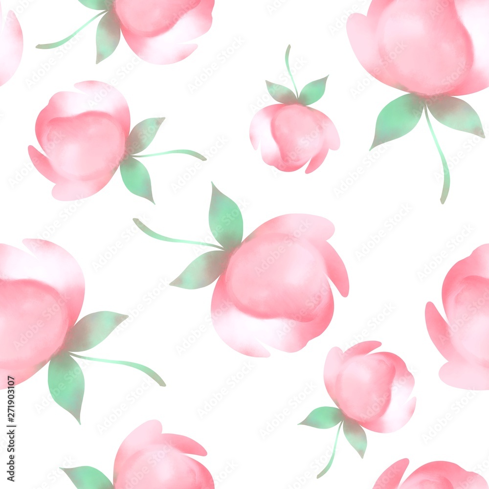 Seamless pattern with pink spring flowers. Floral background