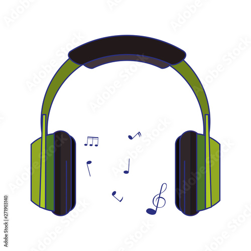 Music heaphones eletronic devices cartoon isolated blue lines