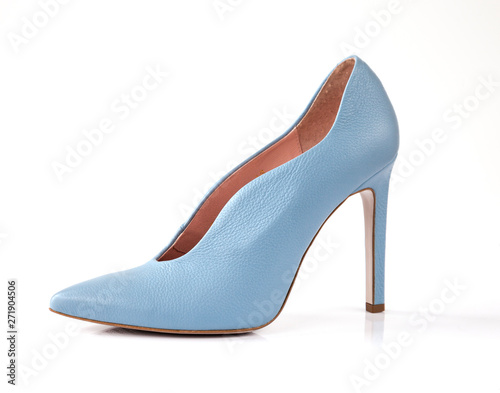 High heel blue woman shoes isolated on white background