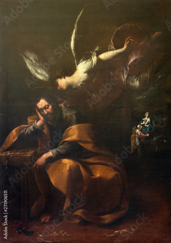 COMO, ITALY - MAY 10, 2015: The painting of Vision of angel to St. Jospeh in ...