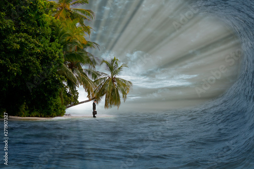 Tsunami vor einer traumhaften Insel
