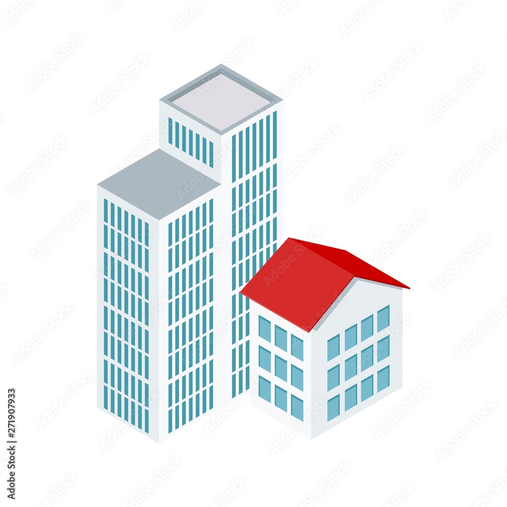 Isometric houses on a white background. Private property.