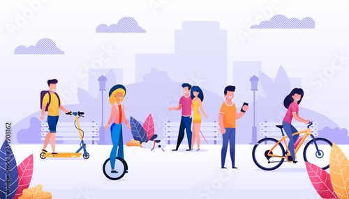 Cartoon People Spending Time Outdoors Illustration