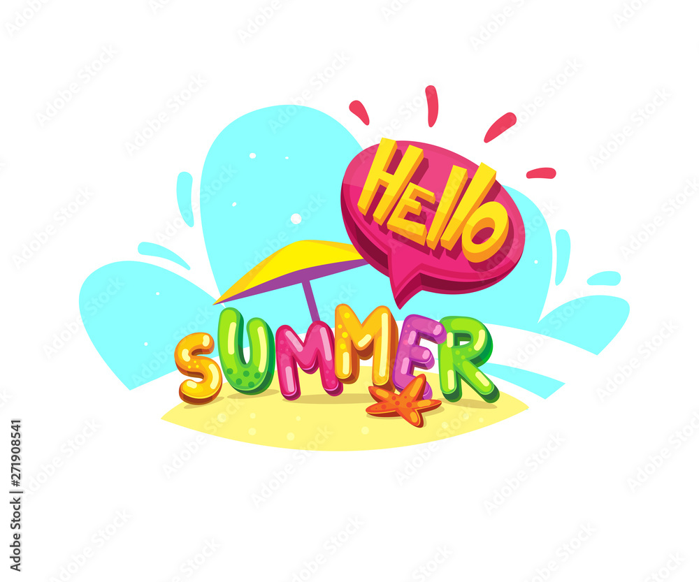 Hello summer inscription in the beach vector color illustration 