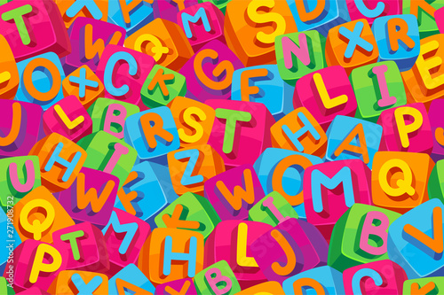 Seamless pattern kids alphabet. Vector color background