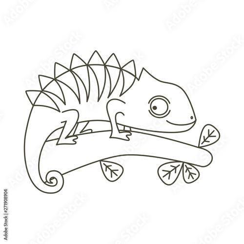 cute chameleon black and white cartoon vector illustration for coloring art