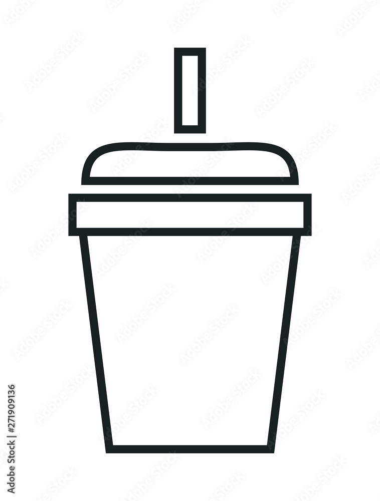 plastic cup of drink with a straw contour icon vector isolated on white background. plastic cup of drink with a straw contour icon vector isolated on white background.