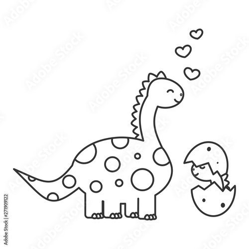 cute cartoon dinosaur with baby funny vector black and white illustration for coloring art 