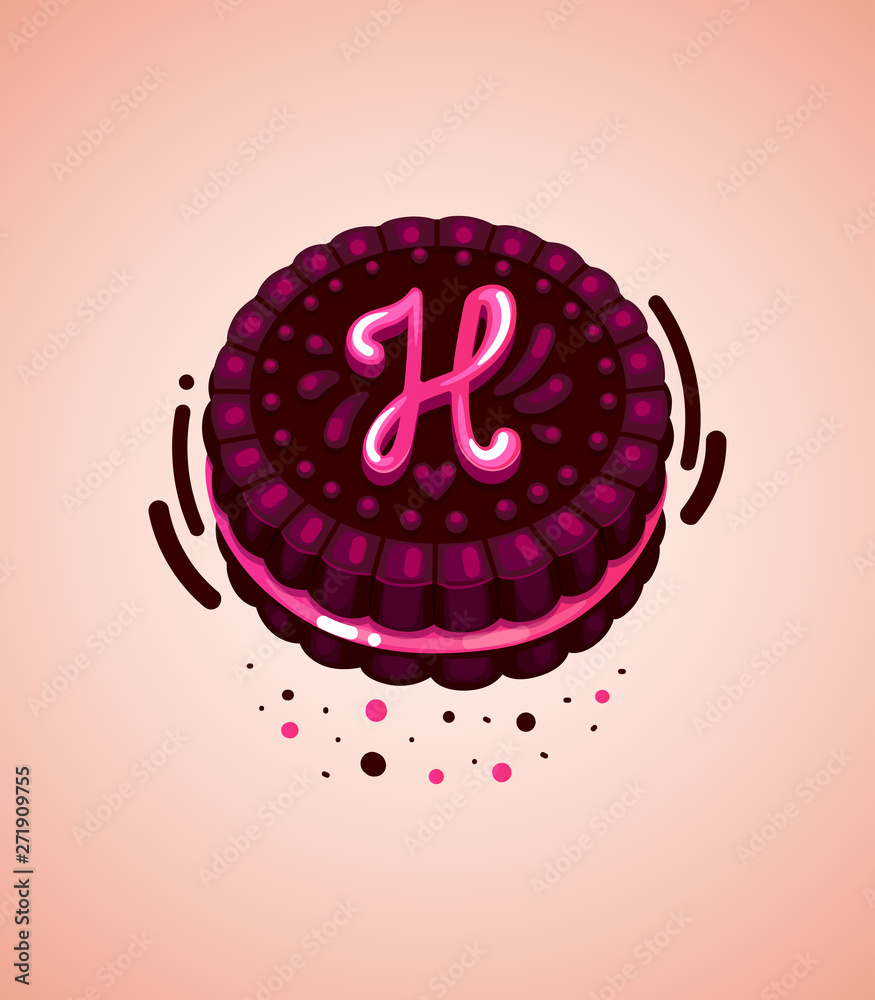 Vector brown cookie and pink letter h illustration initial Vector brown cookie and pink letter h illustration initial