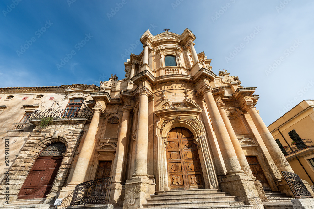 Baroque church of San Domenico in the small town of Noto, UNESCO world heritage site, Syracuse, Sicily island, Italy, Europe