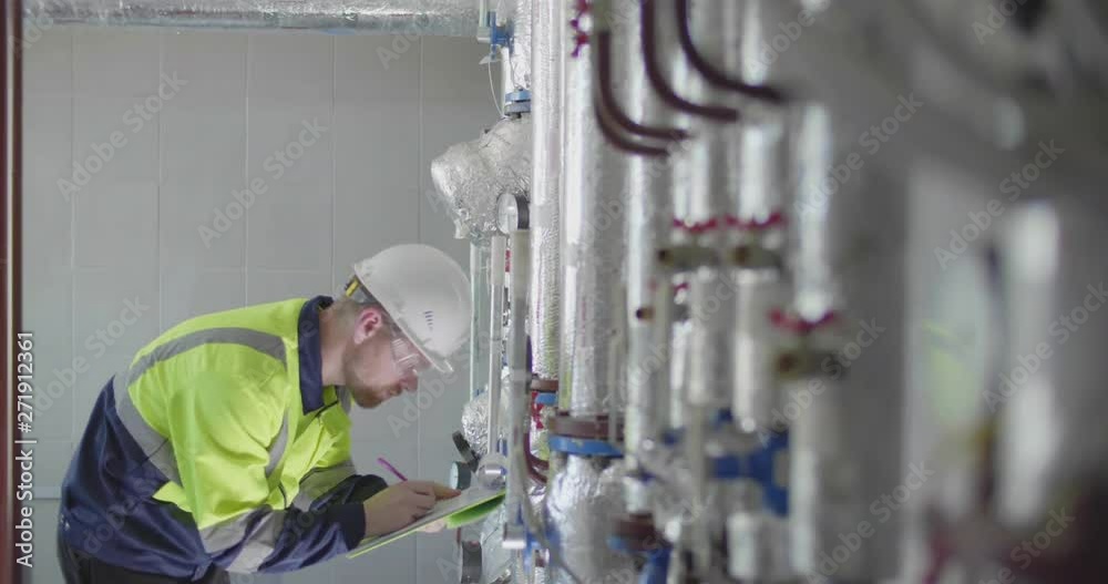 Engineer checking heating system