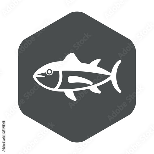 Icono plano atún en hexágono color gris