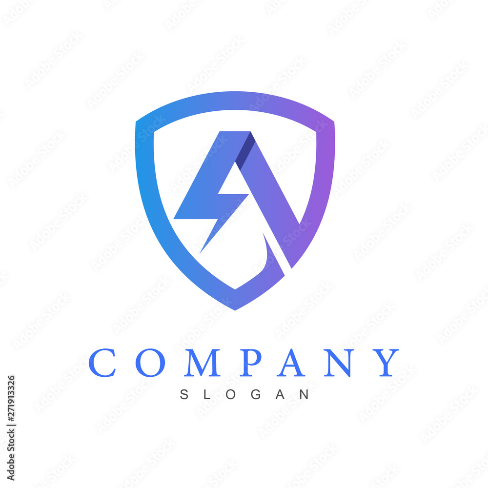 Shield logo with letter A design vector, thunder and letter a icon Shield logo with letter A design vector, thunder and letter a icon