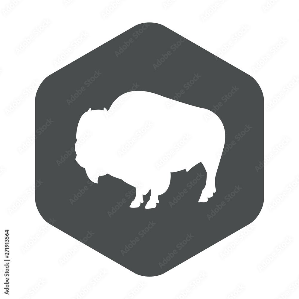 Icono plano silueta bisonte en hexágono color gris - obrazy, fototapety, plakaty 