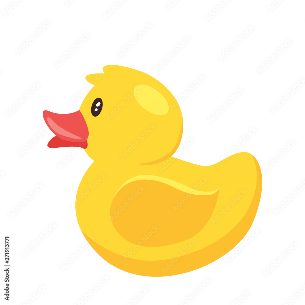 Yellow cute cartoon rubber bath duck in blue water. vector illustration Yellow cute cartoon rubber bath duck in blue water. vector illustration