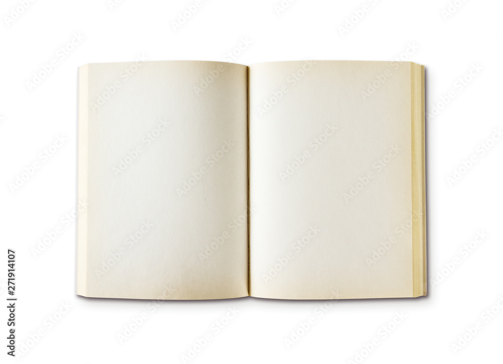 Old open blank book isolated on white Old open blank book isolated on white