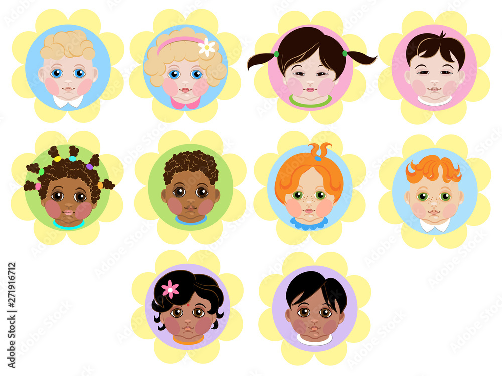 bright stickers with the image of the face of a little cute baby bright stickers with the image of the face of a little cute baby