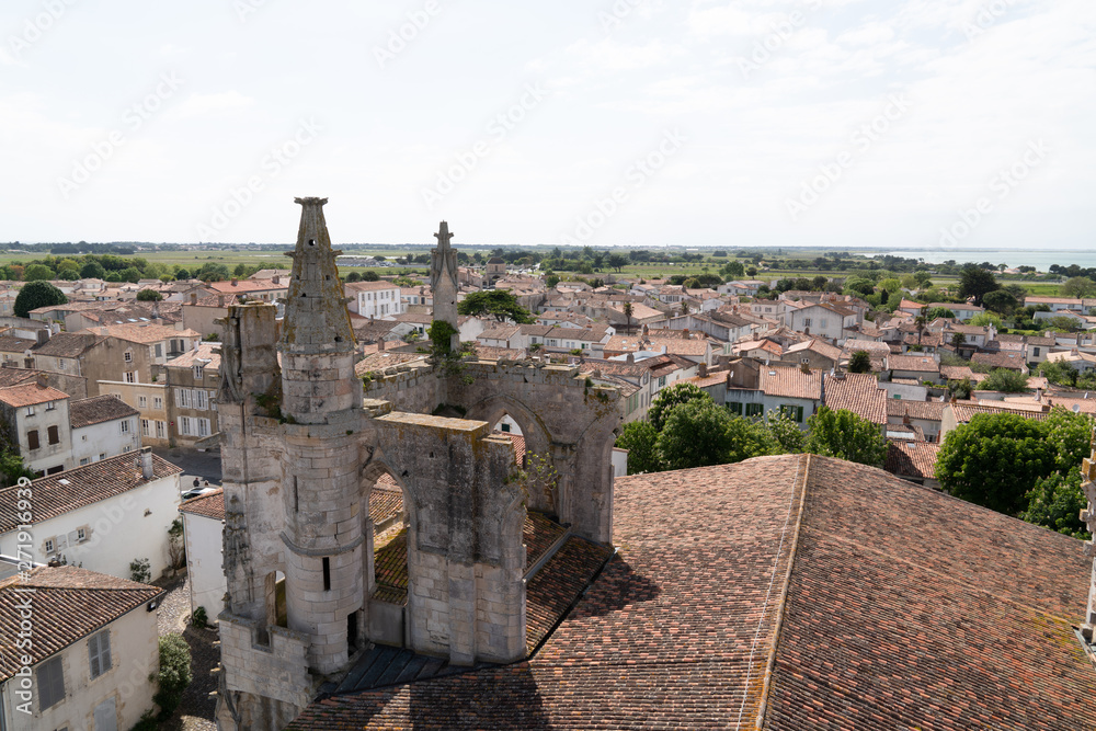 Aerial view of Saint-Martin-de-Re with church in Charente France