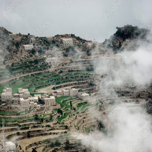 Clouds, Village And Terrace Cultivation, Al Hajjara, Yemen photo