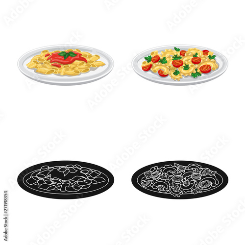 Isolated object of pasta and carbohydrate sign. Set of pasta and macaroni vector icon for stock.