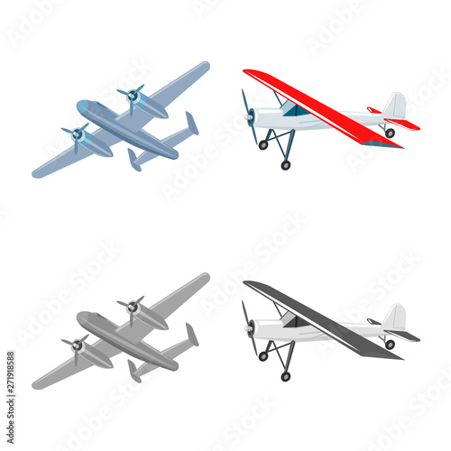 Vector illustration of plane and transport symbol. Set of plane and sky stock vector illustration.