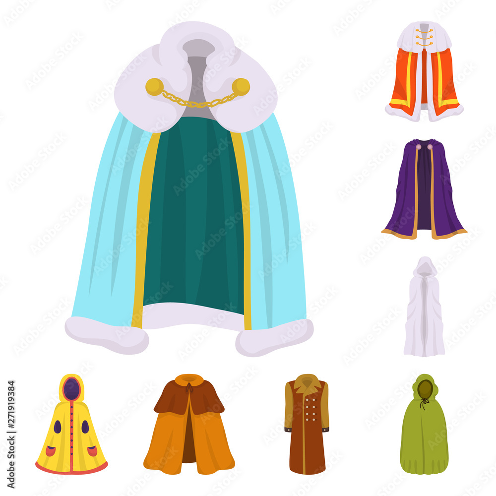 Isolated object of cloak and clothes icon. Set of cloak and garment stock symbol for web.