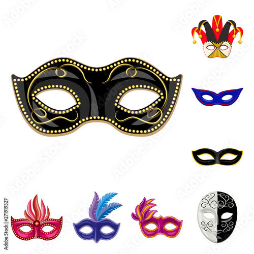 Isolated object of carnival and theatrical symbol. Collection of carnival and mystery stock vector illustration.