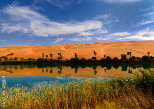 Mandara Lakes in the dunes of Ubari Sand Sea, oasis Um el Ma, libyan desert, Libya. photo