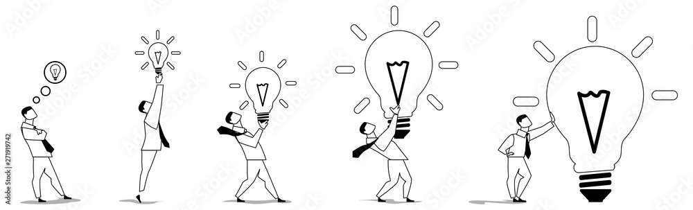 Man develops and presents, new idea. Illustration, sketch, clip art, vector. Man develops and presents, new idea. Illustration, sketch, clip art, vector.