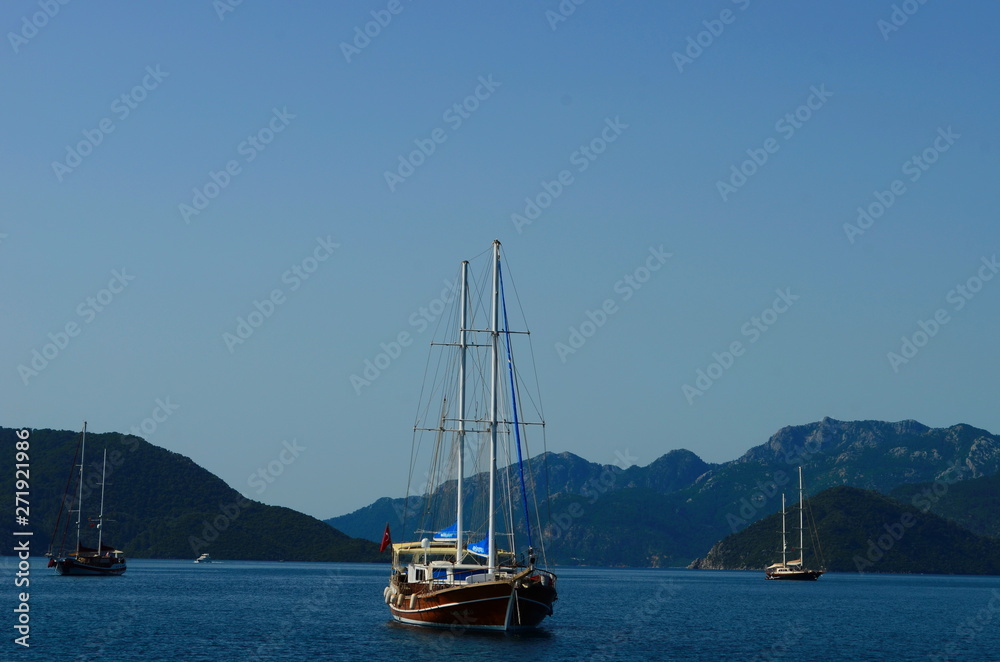 Clear water of the Mediterranean and yachts in Marmaris, Turkey